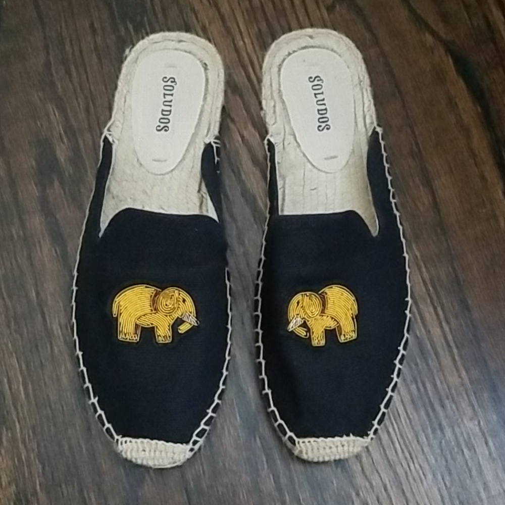 Soludos elephant beaded mules, 6.5